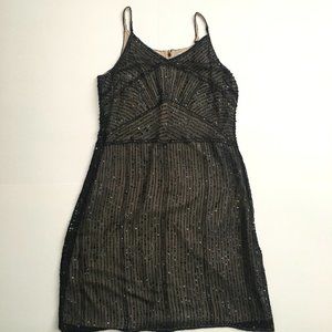 Adrianna Pappell Evening Black & Nude Silk & Sequined Dress, Size 8P